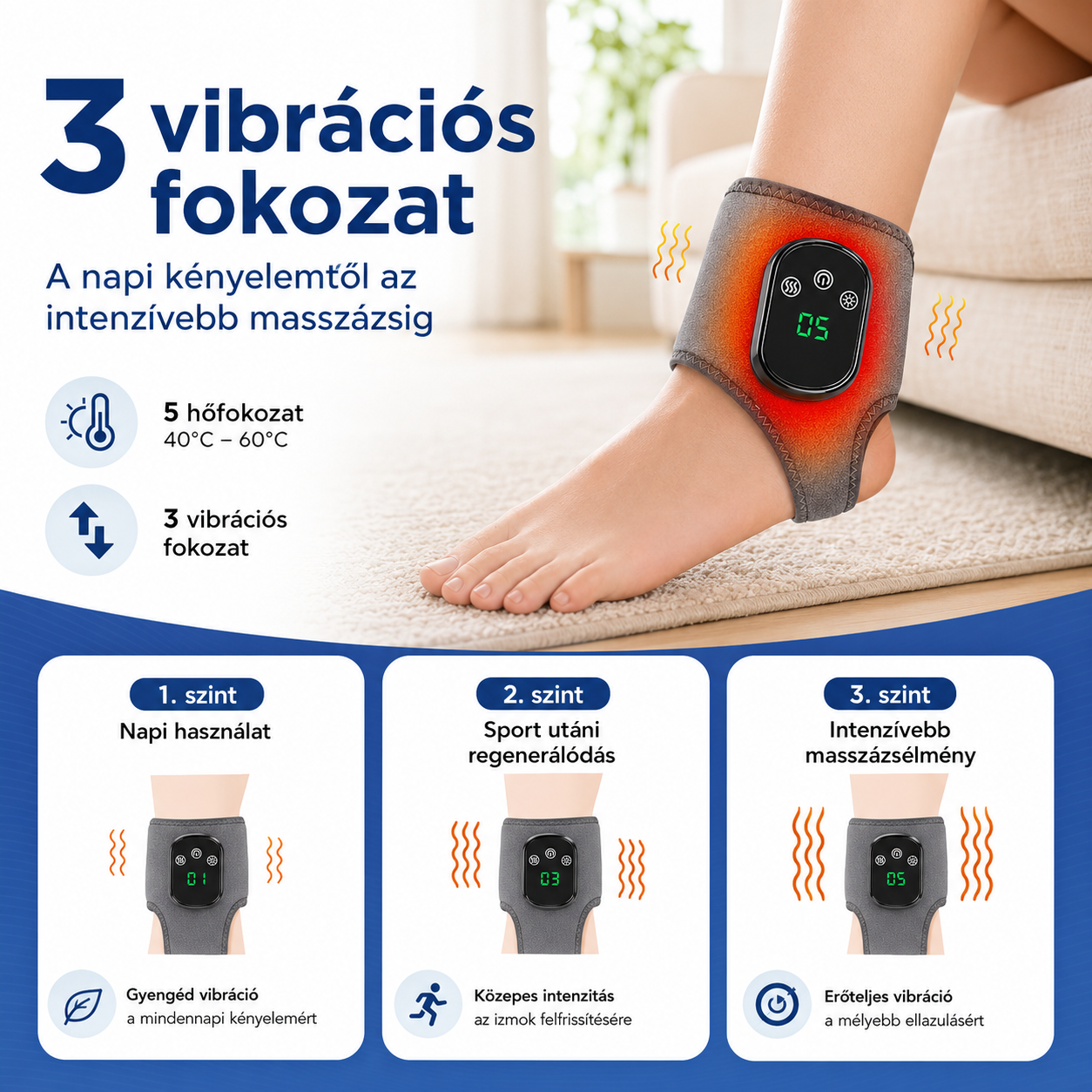PrimeRelax Fűtős-Vibrációs Bokamasszírozó Pánt