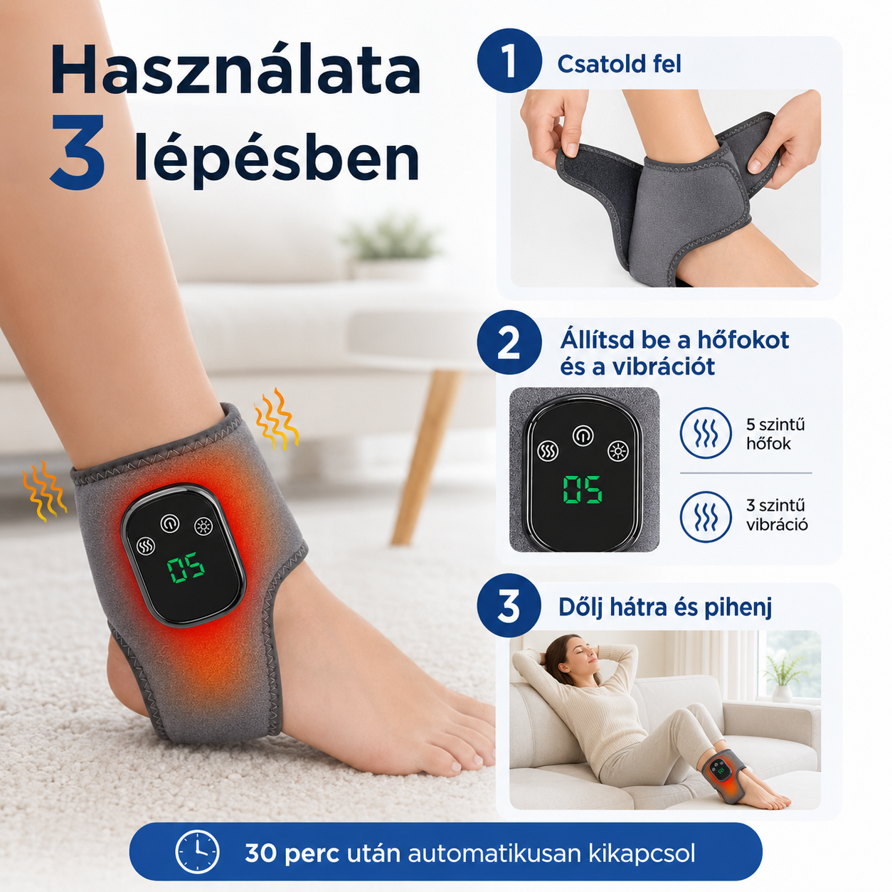 PrimeRelax Fűtős-Vibrációs Bokamasszírozó Pánt