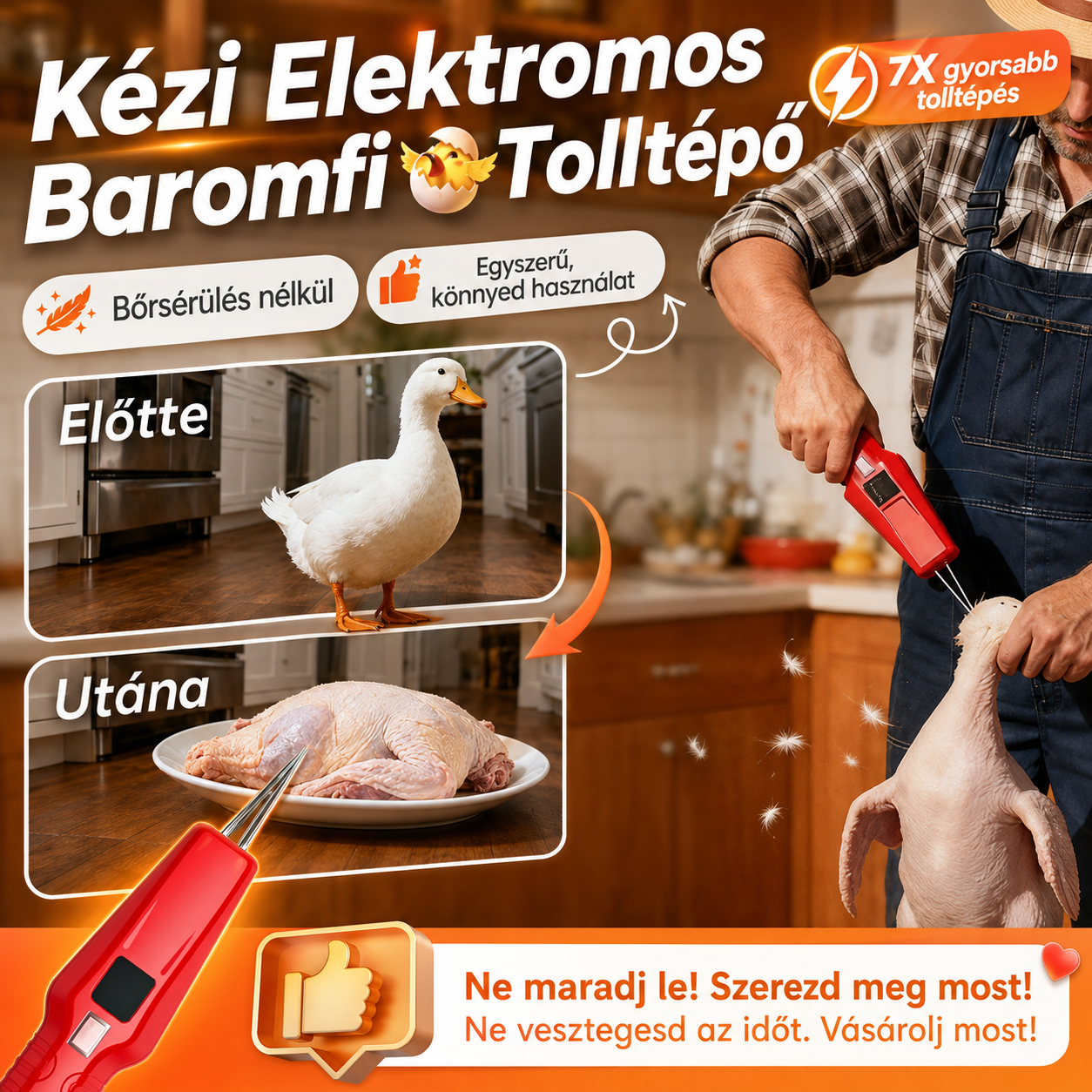 PrimePluck Elektromos Baromfikopasztó Kétmotoros Meghajtással