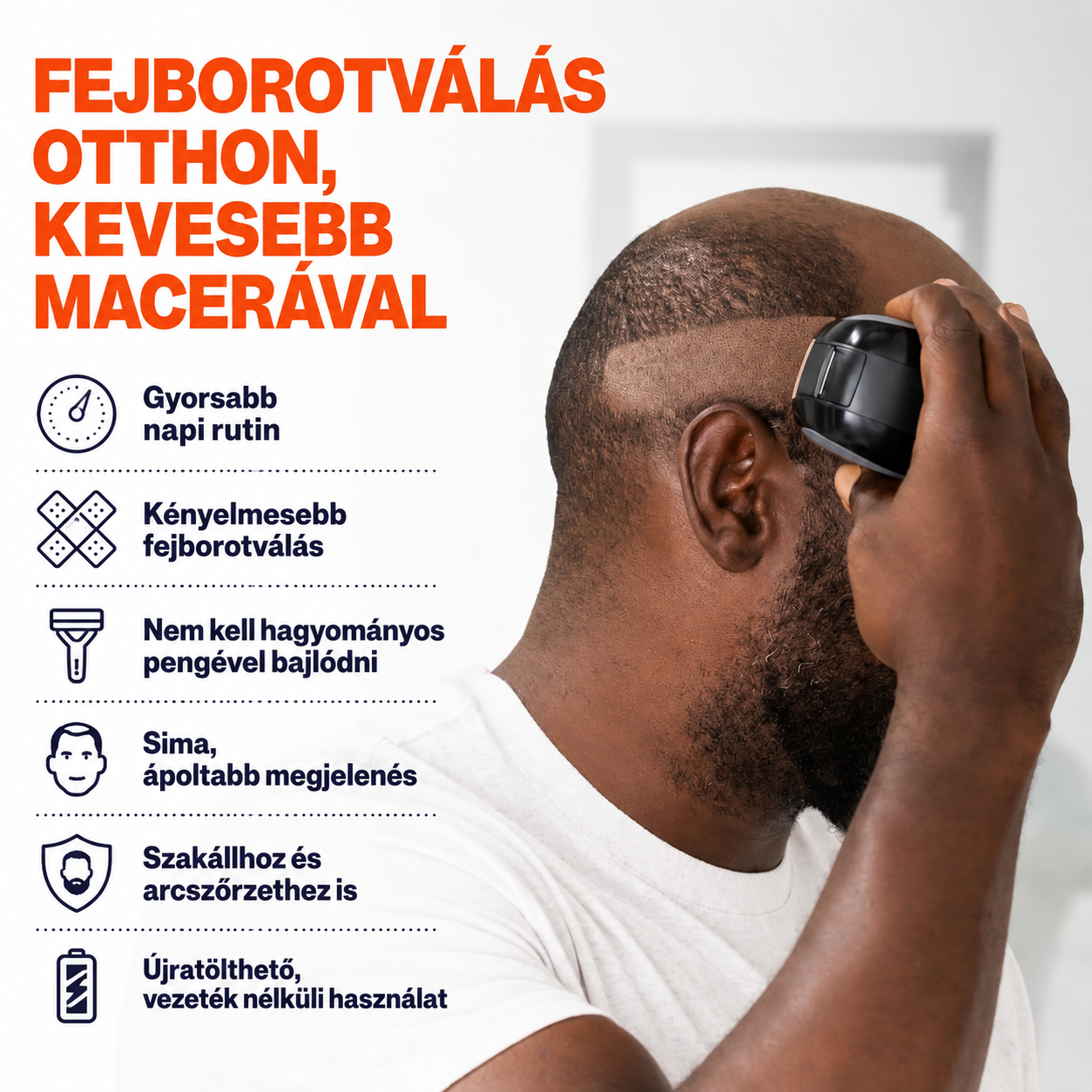 PrimeShave 5D fejborotva előnyei otthoni fejborotváláshoz, gyorsabb rutin és kényelmesebb használat